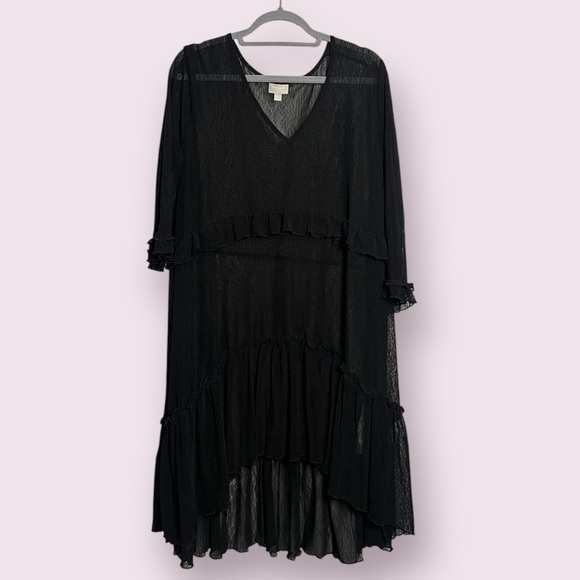 Zim & Zoe Black Sheer Ruffle Tiered High Low Dress 18 - Picture 1 of 9